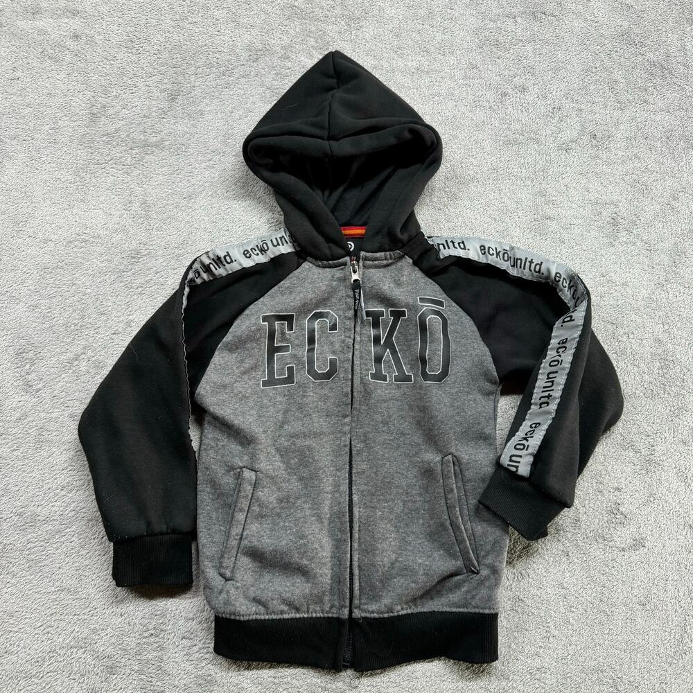 Ecko Unltd Hoodie Boys Youth Gray Large Size 7 Y2K Hip Hop Black Grey